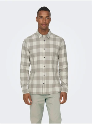 Beige-cream Men's Plaid Flannel Shirt ONLY & SONS Gud - Men