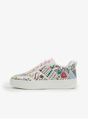 White Desigual Fancy Lettering Women's Patterned Sneakers - Women