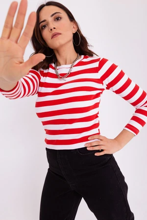 Lafaba Women's Red Thick Striped Long Sleeve Crop Top