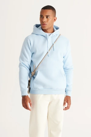 AC&Co / Altınyıldız Classics Men's Turquoise Standard Fit Regular Fit Inner Fleece 3 Thread Hooded Cotton Sweatshirt