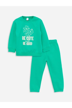 LC Waikiki Baby Girl Crew Neck Printed Sweatshirt and Tracksuit Bottom 2-Pack