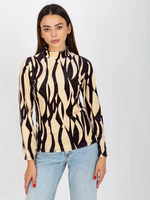 Light beige and black velour blouse with print from RUE PARIS