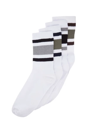 Trendyol Men's White Cotton 4-Pack Striped Crewneck Socks.
