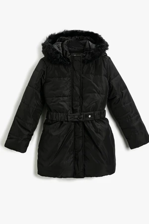 Koton Long Inflatable Coat Faux Fur Detailed