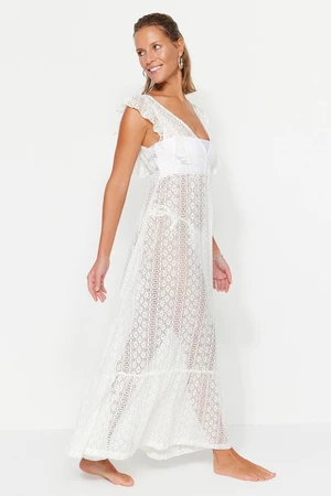 Trendyol White Maxi Woven Ruffle Beach Dress