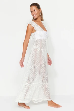 Trendyol White Maxi Woven Ruffle Beach Dress