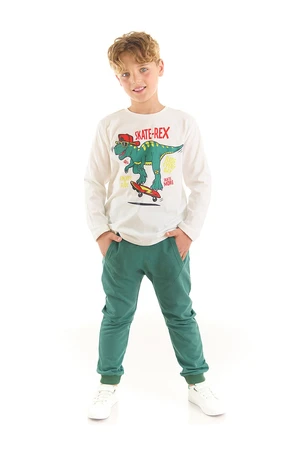 Denokids Skate-rex Boys White T-shirt and Khaki Pants Suit