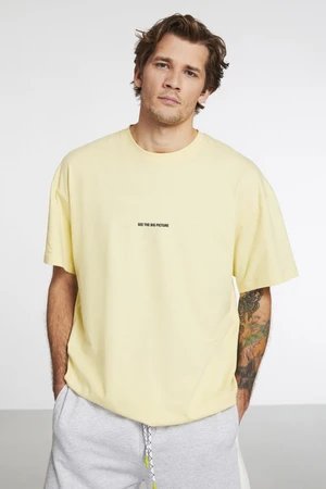 GRIMELANGE River Men's Oversize Fit Embroidered Front 100% Cotton T-shirt