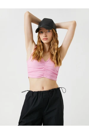 Koton Crop Singlets Cotton Draped V-Neck Sleeveless