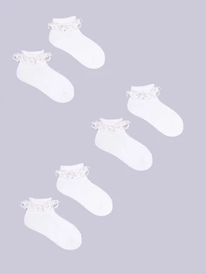 Yoclub Kids's Girls' Turn Cuff Ruffle Cotton Socks 3-pack SKA-0122G-010J-002