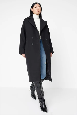 Trendyol Black Oversize Wide Cut Long Wool Cashmere Coat