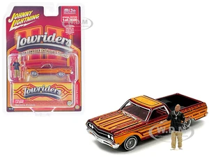 1965 Chevrolet El Camino Lowrider Red Metallic with Orange Graphics and Red Interior and Diecast Figure Limited Edition to 3600 pieces Worldwide 1/64