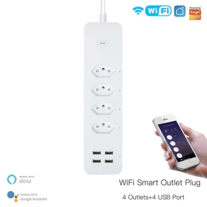 110-240V Tuya Smart Wifi Brazil Standard Socket 4 Outlets + 4 USB Charging Port App Remote Control Works with Alexa Goog
