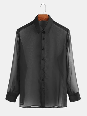 Mens Fashion Single Breasted Pure Color Long Sleeve Casual Shirts