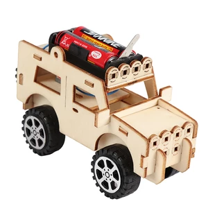 DIY Wood Electric Car Assembled Scientific Painted Color Exercise Hands-on Ability Experiment Kids Education Toy
