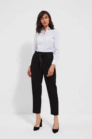 Trousers with straight legs and tie at the waist - black