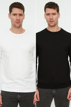 Trendyol Black and White Men's 2-Pack Regular Fit Basic Crew Neck Sweatshirt