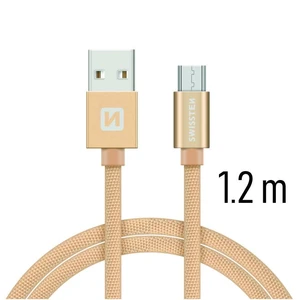 Adatkábel Swissten textil Micro-USB konektorom gyorstöltéssel, Gold