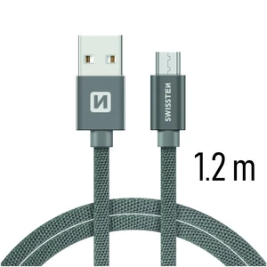 Adatkábel Swissten textilMicro-USB konnektorral és gyorstöltés támogatással 1,2 m, szürke