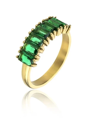 Marc Malone Blyštivý pozlacený prsten se zirkony Leila Green Ring MCR23062G 52 mm