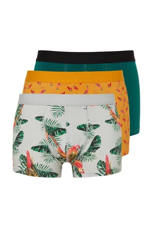 Trendyol 3 csomagos többszínű trópusi mintás-lapos csomagolású pamut boxer