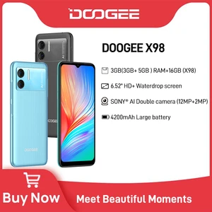 DOOGEE X98 Smartphone 6.52"HD Display A22 Octa Core 3GB+16GB Cellhone 8MP AI Double Camera 4200mAh battery Phone Android 12