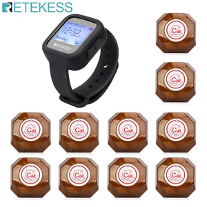 Retekess Wireless Calling System TD106 Waterproof Watch Receiver+10Pcs T133 Call Buttons Pager For Restaurant Cafe Bar Office
