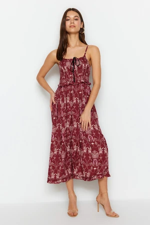 Trendyol Burgundy Woven Patterned Strap Midi Woven Dress