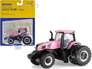 New Holland Genesis T8.380 Tractor with Dual Wheels Pink 1/64 Diecast Model by ERTL TOMY
