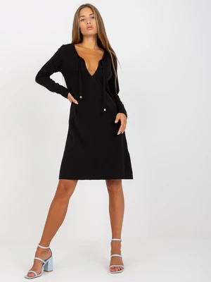 Black simple basic dress with tied neckline RUE PARIS