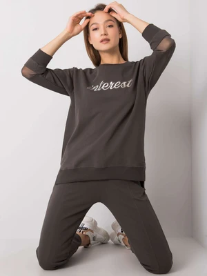 Set of dark khaki sweatshirt with application