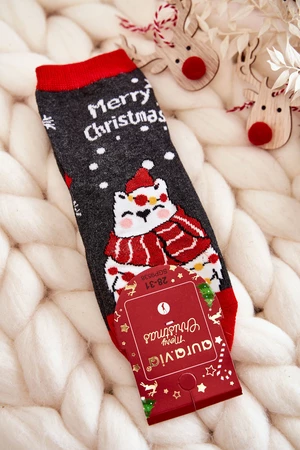 Dětské ponožky "Merry Christmas" medvěd Šedý a červený