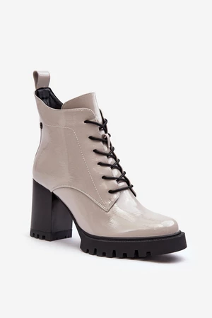 Patentované zateplené boty na vysokém podpatku, světle šedé S.Barski