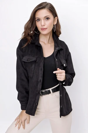 By Saygı Two Pockets Corduroy Corduroy Shirt Black