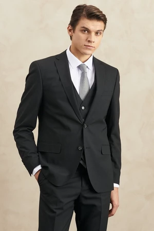 ALTINYILDIZ CLASSICS Men's Black Slim Fit Narrow Cut Mono Collar Woolen Vest Water and Stain Resistant Nano Suit