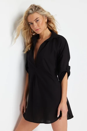Trendyol černé mini tkané plážové šaty ze 100% bavlny
