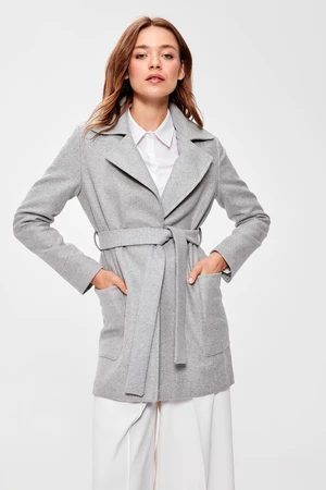 Trendyol Gray Woolen Cachet Coat with Belt
