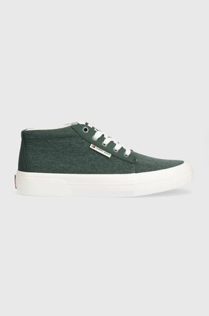 Tenisky Tommy Jeans TJM MID CUT CANVAS COLOR zelená farba, EM0EM01412