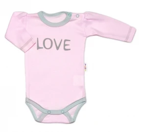 Baby Nellys Body dlouhý rukáv Love - růžové, vel. 74 (6-9m)