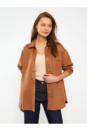 LC Waikiki Women's Long-Sleeve Straight Shirt Jacket with Snap Snap Fastener