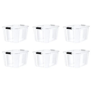 72 Quart Clear Plastic Black Latches Clear Lid Tote Set of 6