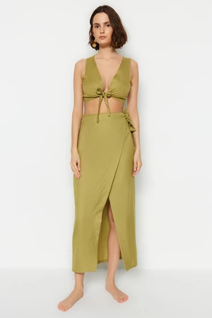 Trendyol Oil Green Woven Binding Blouse and Skirt Set