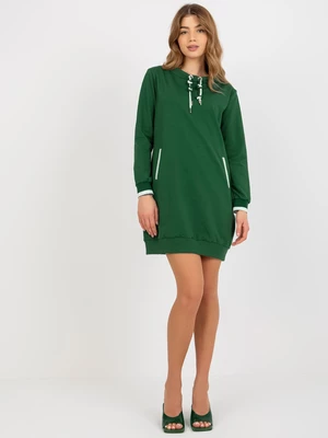Női rövid pulóver Alap ruha zsebekkel - zöld