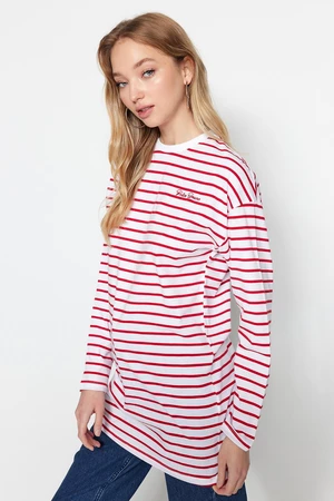 Trendyol Red Striped Embroidery Detailed Knitted Tunic