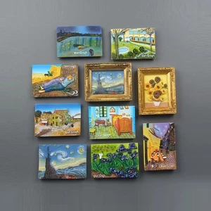 World Famous Painted 3D Fridge Magnets Van Gogh Painting Magnetic Stickers Starry Sky Sunflower Siesta Refrigerator Decor Home