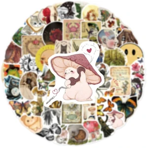 50Pcs Aesthetic Retro Flora and Fauna Stickers for Water Bottle Diary Phone Waterproof Decals Sticker Packs Kid Toys