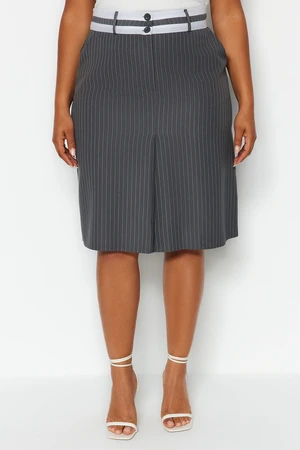 Trendyol Curve Anthracite Striped Pencil Formal Woven Skirt