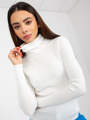 Lady's white ribbed sweater with turtleneck