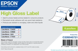 Epson C33S045721 High Gloss, pro ColorWorks, 76x127mm, 960ks, bílé samolepicí etikety