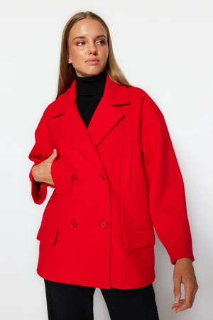 Trendyol Red Oversize Wide Cut Stamped Coat
